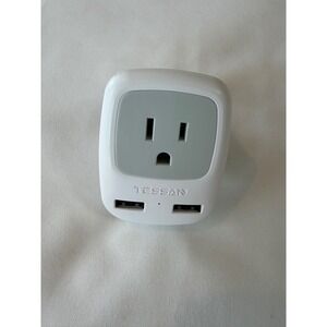 Tessan European Travel Plug Adapter 2 USB Ports Type E F Schuko TS-AP2U-EF White